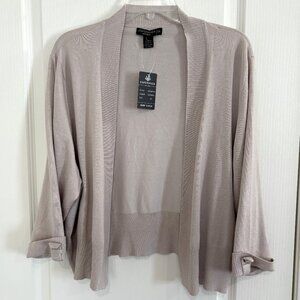 Esperanza Knit Shrug Sweater Open Front 3/4 Sleeve Oatmeal Beige Size 2X NEW